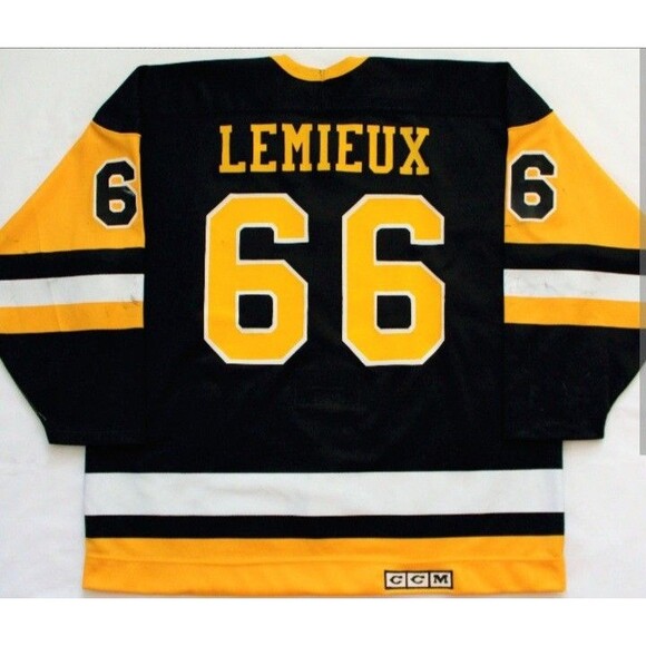Mario Lemieux (CCM)-(Penguins)-(Yellow)-(Jersey)-(New Cond.)-(Size:XL)-$110.00 - Picture 6 of 12